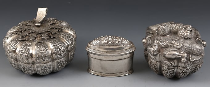 Cambodian Silver Betelnut and Lime Boxes