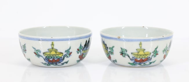 Chinese Doucai Porcelain Teacups