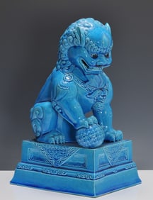 Chinese Turquoise Glazed Pottery Foo Dog Incense Burner