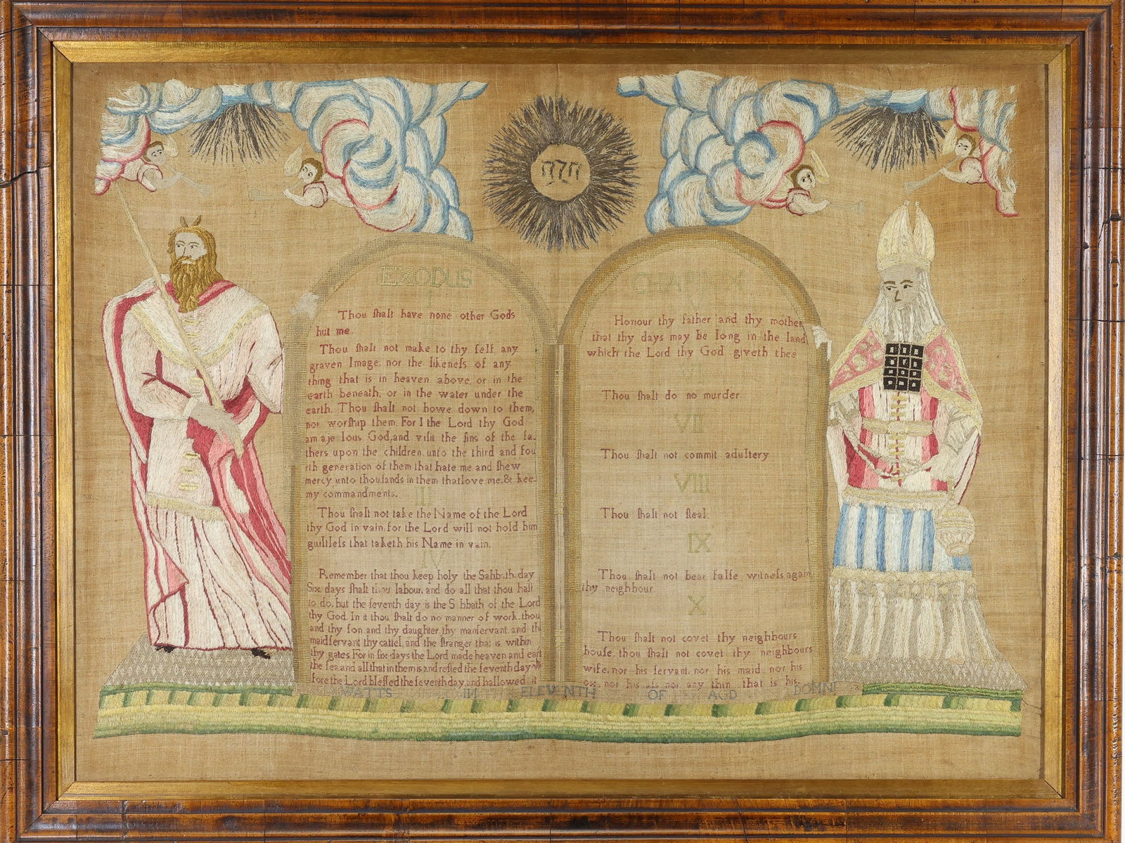 English Ten Commandments Sampler, 18th c. (1 of 12)