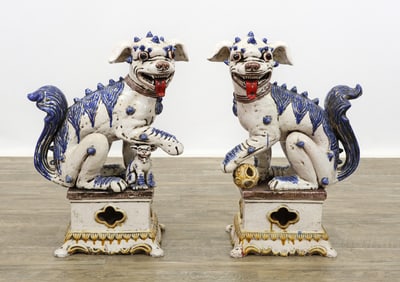 Majolica Foo Dog Sculptures
