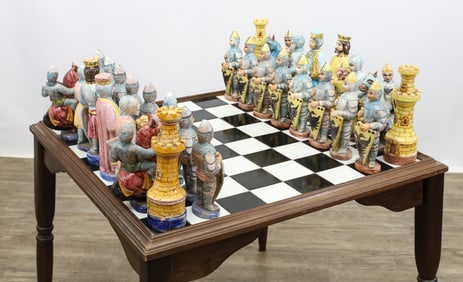 Spanish Ceramic Medieval Chess Set