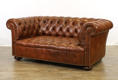 Chesterfield Brown Leather Settee