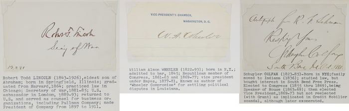 Autographs of US Vice Presidents and Robert Todd Lincoln