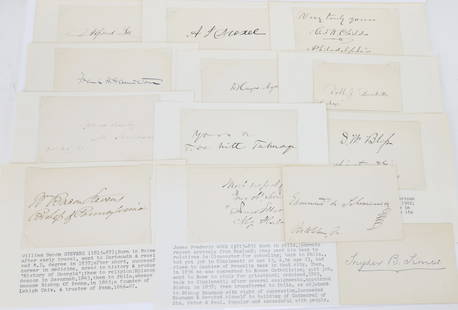 Autographs of Scientific and Religious Leaders: Collection of 19th century autographs on cards of scientific, business and religious Leaders including; 1.) Autograph of Frank Hastings Hamilton (1813-1886) American pioneer in academic surgery and th