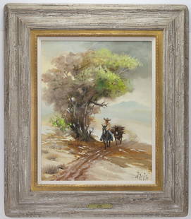 Hal (Hart H) Empie (1909 - 2002): Oil on board, "Lena" SLR and inscribed with a personal note en verso: Lena (Lenya) is the Mexican term for firewood. My mother used lena to cook our meals at the fireplace in the one-room adobe where