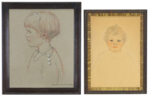 Jessie Willcox Smith (1863 - 1935): Mixed media, one SLR, the other attributed to Smith. Pair of delicate renderings of children. Provenance: Through family descent.