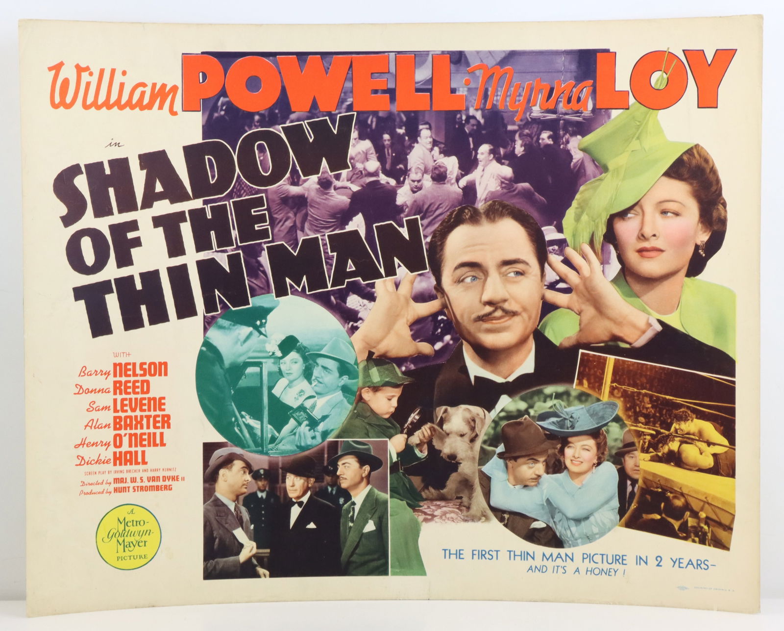 William Powell Original Movie Poster: Original "Shadow of the Thin Man" 1941 movie poster featuring William Powell and Myrna Loy, previously purchased at Heritage Numismatic Auctions, Inc. in 2010, labeled, some wear along the edges of po