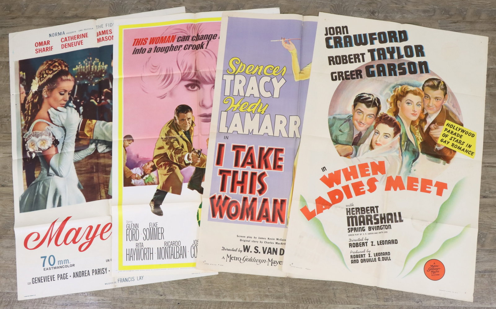 Classic Movie Posters: Original classic movie posters (4), includes Mayerling (1968), When Ladies Meet (1941), The Money Trap (1965) and I Take This Woman (1940). Largest 43”h x 29.25”w