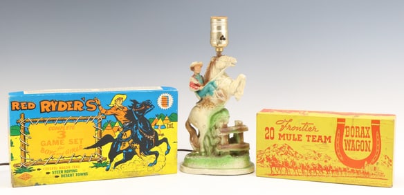 Plasto Chalkware Cowboy Lamp & Cowboy Games
