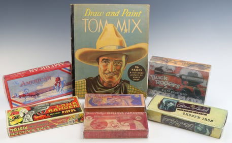Draw & Paint Tom Mix Book and Cowboy Toy Vintage Boxes