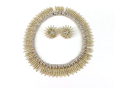 Trifari Rhinestone Collar Necklace and Earrings Set