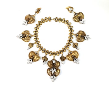 Joseff of Hollywood Leaf and Rhinestone Necklace and Earrings