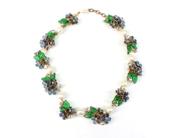 Chanel Gripoix Style Glass Flower and Pearl Necklace