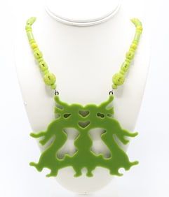 Vintage Lime Green Dragon Necklace