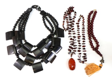 Costume Necklaces Including Horn and Amber Chips