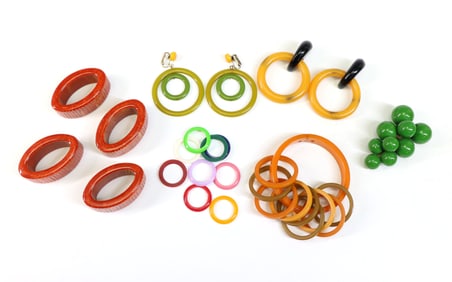 Vintage Plastic Jewelry Including Bangles and Clip Earrings