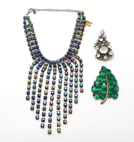 Miriam Haskell Brooch and Crystal Fringe Necklace