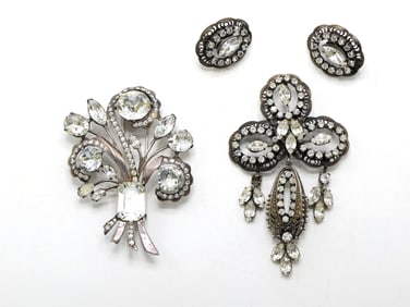 Schiaparelli Rhinestone Brooches with Earrings