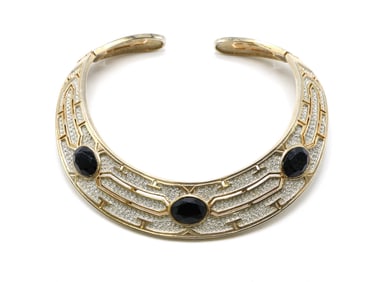 Gold-Tone Cuff Bracelet with Blue Oval Stones