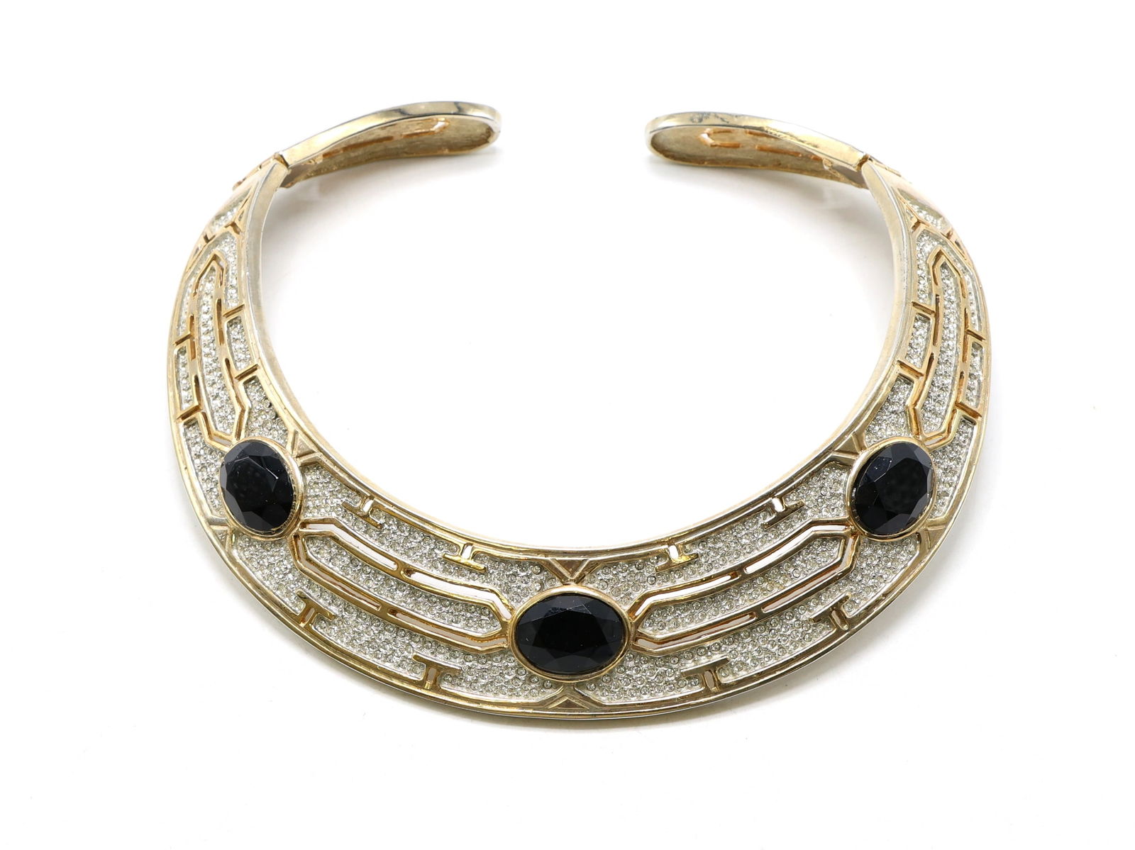 Gold-Tone Cuff Bracelet with Blue Oval Stones (1 of 4)