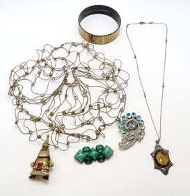 Hollycraft Brooch, Handmade Steinbock Bracelet, and Assorted Jewelry