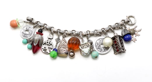 Napier Charm Bracelet with Multicolor Glass and Metal Charms