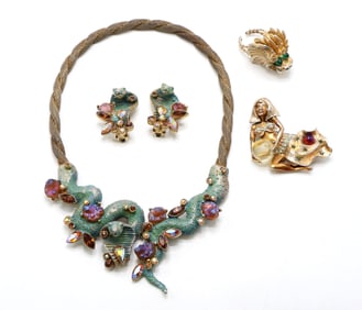 Designer Statement Jewelry Suite with Necklace, Brooches, and Earrings