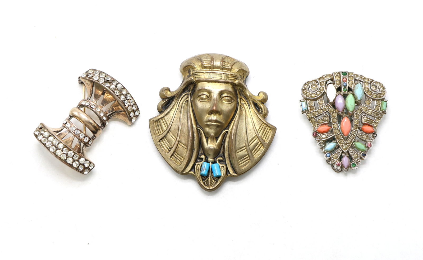 Three Art Deco Dress Clips with Rhinestones and Enameled Accents (1 of 5)