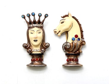 Trifari Sterling Queen And Knight Brooches