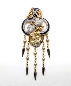 Trifari Gold-Tone Brooch with Faux Pearls and Enamel Accents