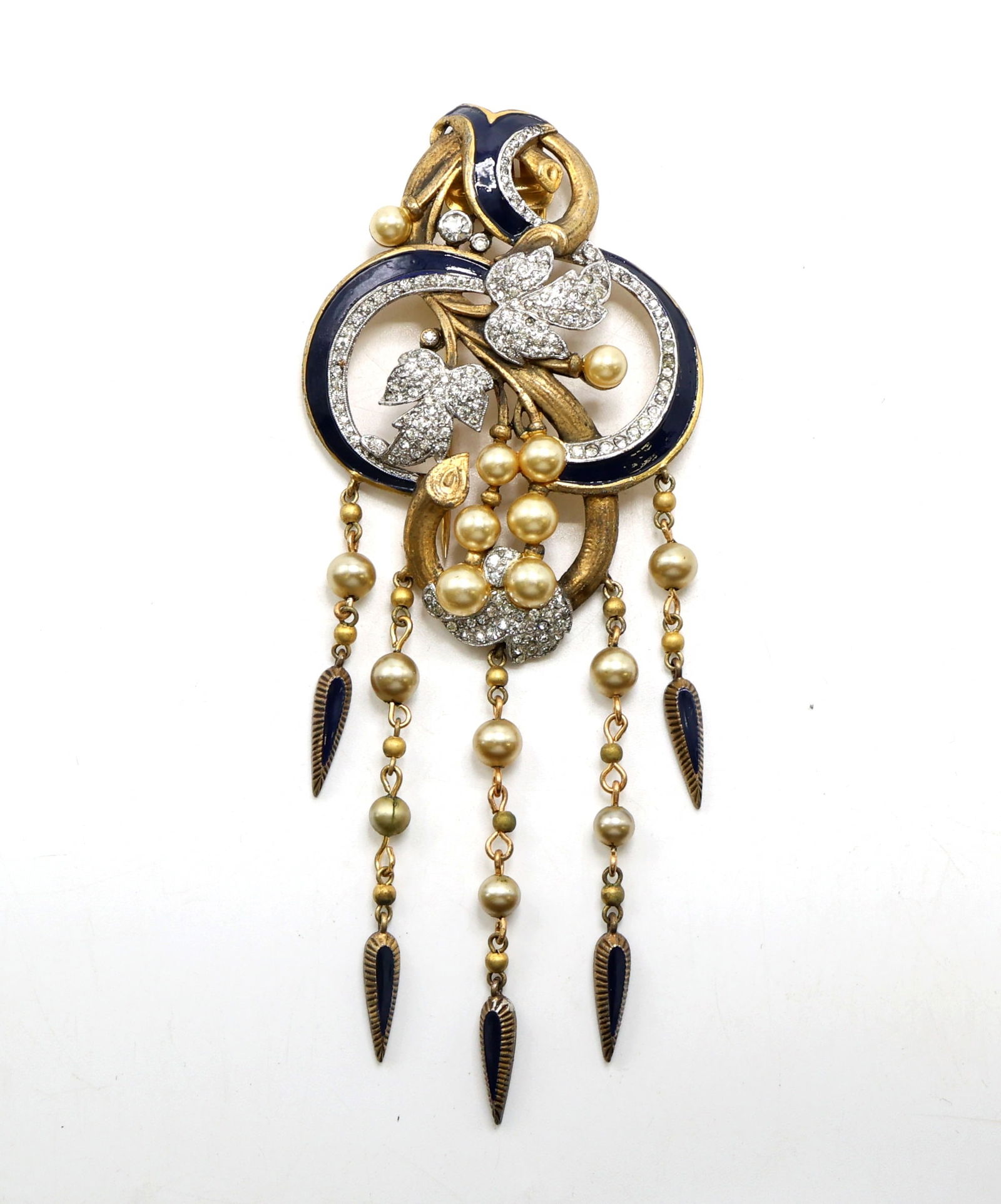 Trifari Gold-Tone Brooch with Faux Pearls and Enamel Accents (1 of 3)