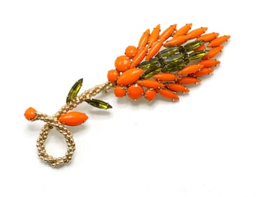 Gold-Tone Brooch with Orange and Green Glass Stones