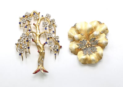 Trifari Gold-Tone Floral and Tree Brooches