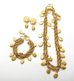 Chanel Gold-Tone Necklace, Bracelet, and Clip-On Earrings Set