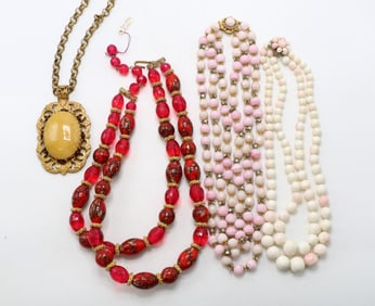 Miriam Haskell and DeMario Necklaces with Gold-Tone Chains and Beads