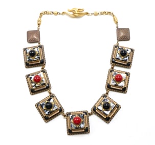 Patrice Necklace with Sculpted Square Panels and Decorative Beading