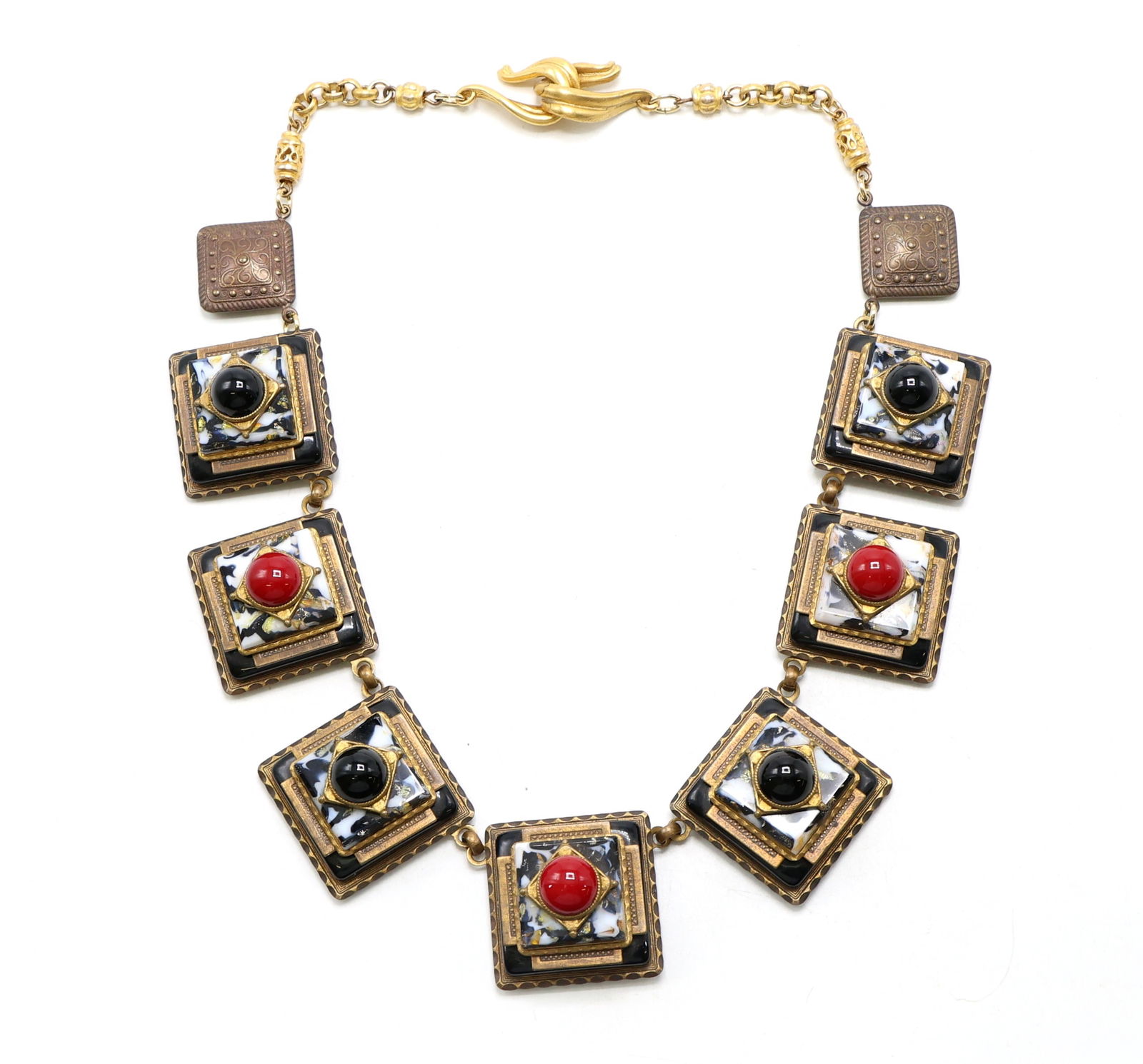 Patrice Necklace with Sculpted Square Panels and Decorative Beading (1 of 6)