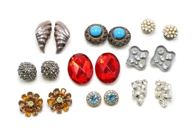 Vintage Clip-On Earrings with Rhinestones and Stone Embellishments