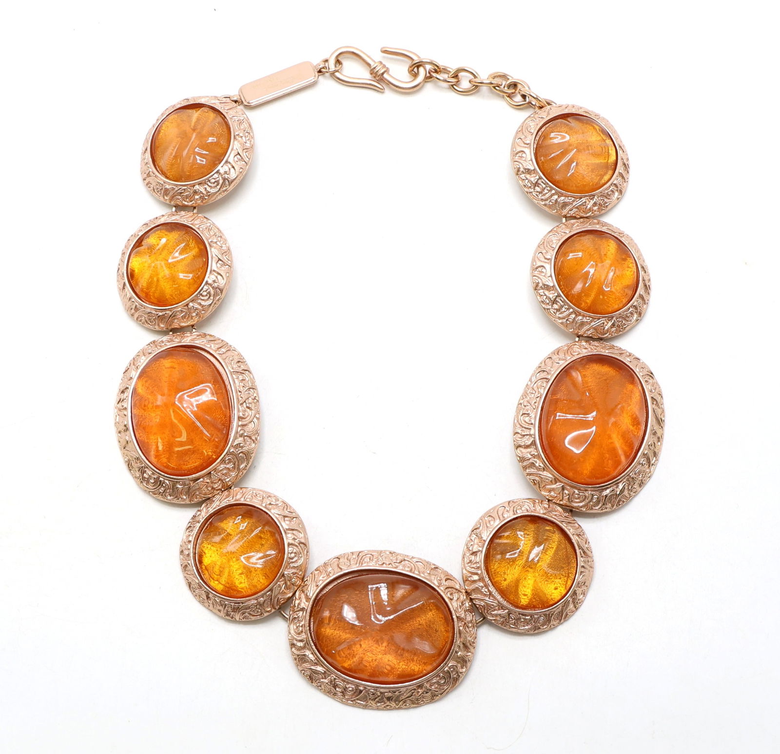 Yves St. Laurent Necklace with Engraved Gold-Tone Links and Amber-Colored Stones (1 of 5)