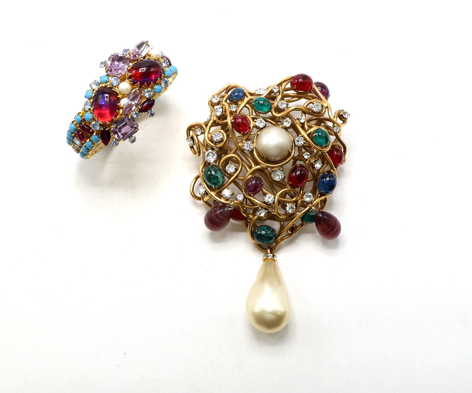 Iradj Moini Gold-Tone Bracelet and Brooch with Multicolor Stones (1 of 6)