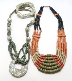 Mother-of-Pearl Mosaic Jewelry with Multi-Strand Beaded Necklaces
