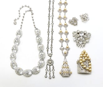 Charel Silver-Tone Rhinestone and Faux Pearl Jewelry