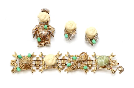 HAR Figural Brooch, Clip Earrings, and Bracelet