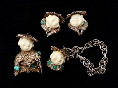 HAR Buddha-Inspired Brooch, Earrings, and Bracelet Set