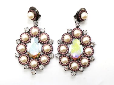 Lawrence VRBA Clip-On Earrings with Rhinestones and Faux Pearls