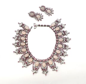 Lawrence VRBA Necklace and Earrings with Pink and White Stones