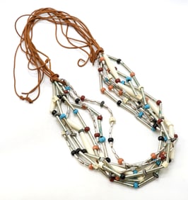 Multistrand Beaded Necklace with Turquoise, Coral, and Bone Elements