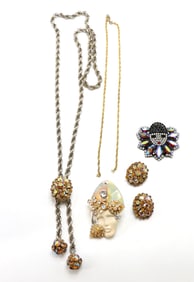 Vintage Aurora Borealis Rhinestone Necklaces, Clip Earrings, and Brooch