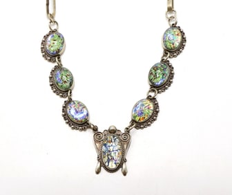 Taxco Sterling Silver Necklace with Dichroic Glass Inserts